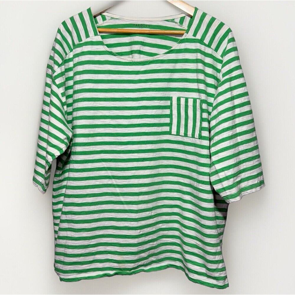 Talbots Green and White Striped Tee